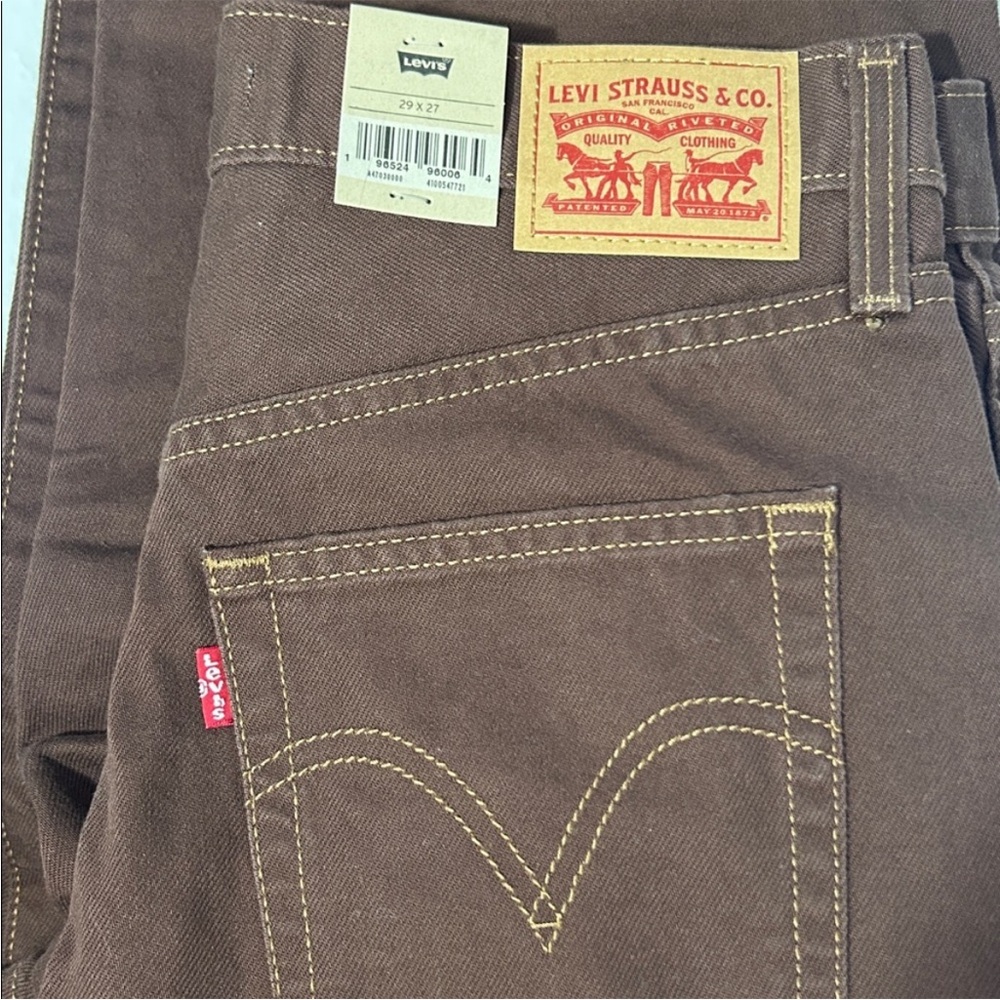 Levi’s 29x27 Jeans Ribcage Straight Ankle Brown Exposed Snap Fly 100% cotton NWT - Picture 6 of 14
